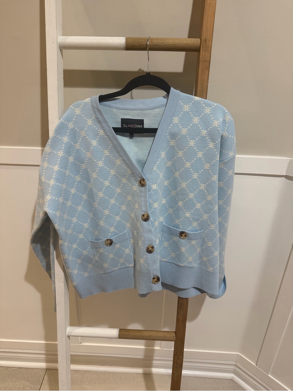EllandEmm Light Blue Patterned V-Neck Cardigan